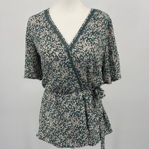 Sienna Sky Floral Green & Cream Blouse, Size Small